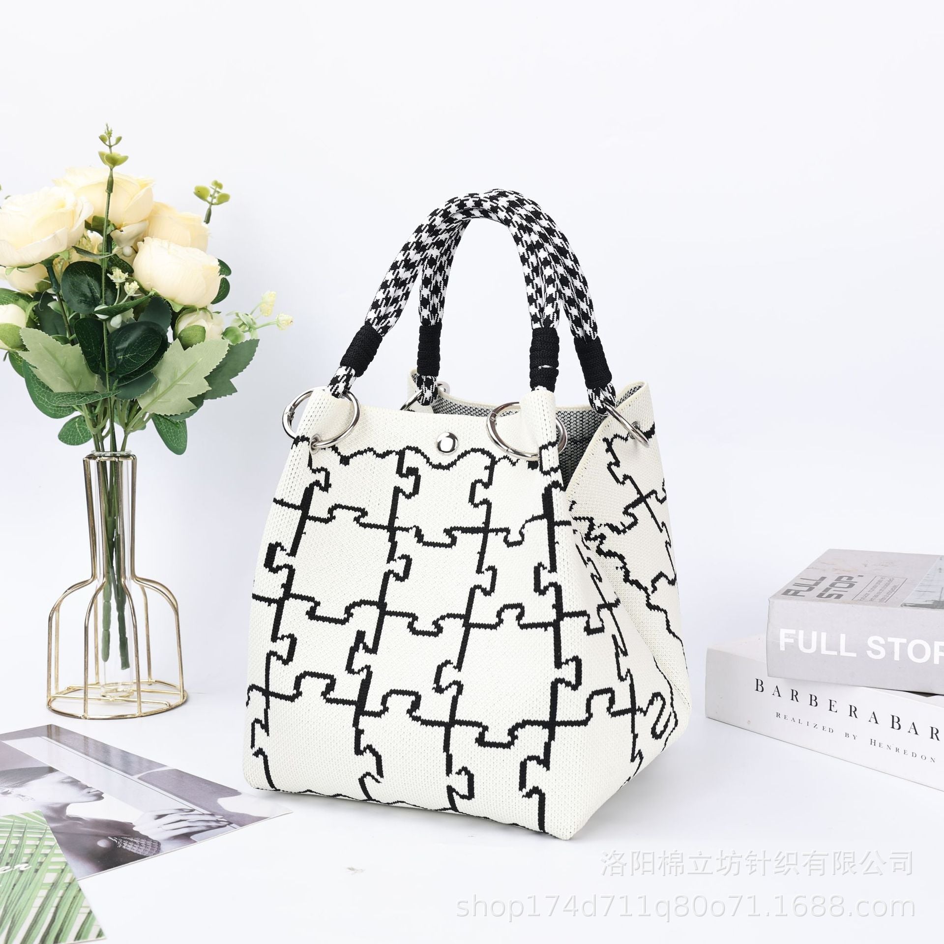 Amazon eBay woven shoulder bag, portable casual knitted tote bag, small square handbag, women's handbag