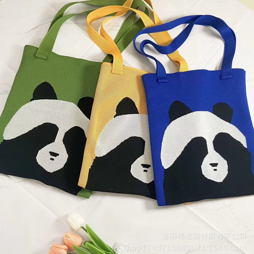 Casual and stylish woolen canvas bag, underarm bag, bucket bag, portable bag, crossbody bag, cute panda women's bag