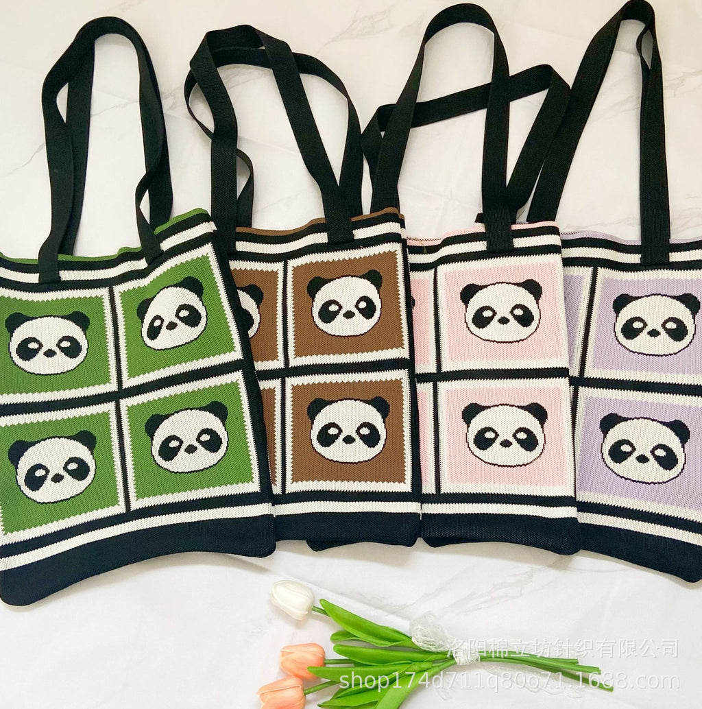 Casual and stylish woolen canvas bag, underarm bag, bucket bag, portable bag, crossbody bag, cute panda women's bag