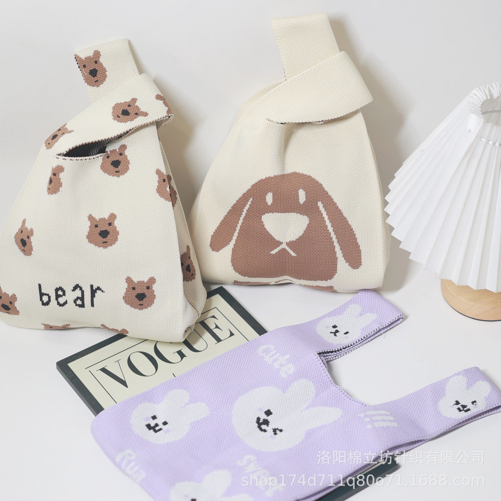 Red handbag, knitted wool bucket bag, Korean style, versatile, casual tote bag for women.