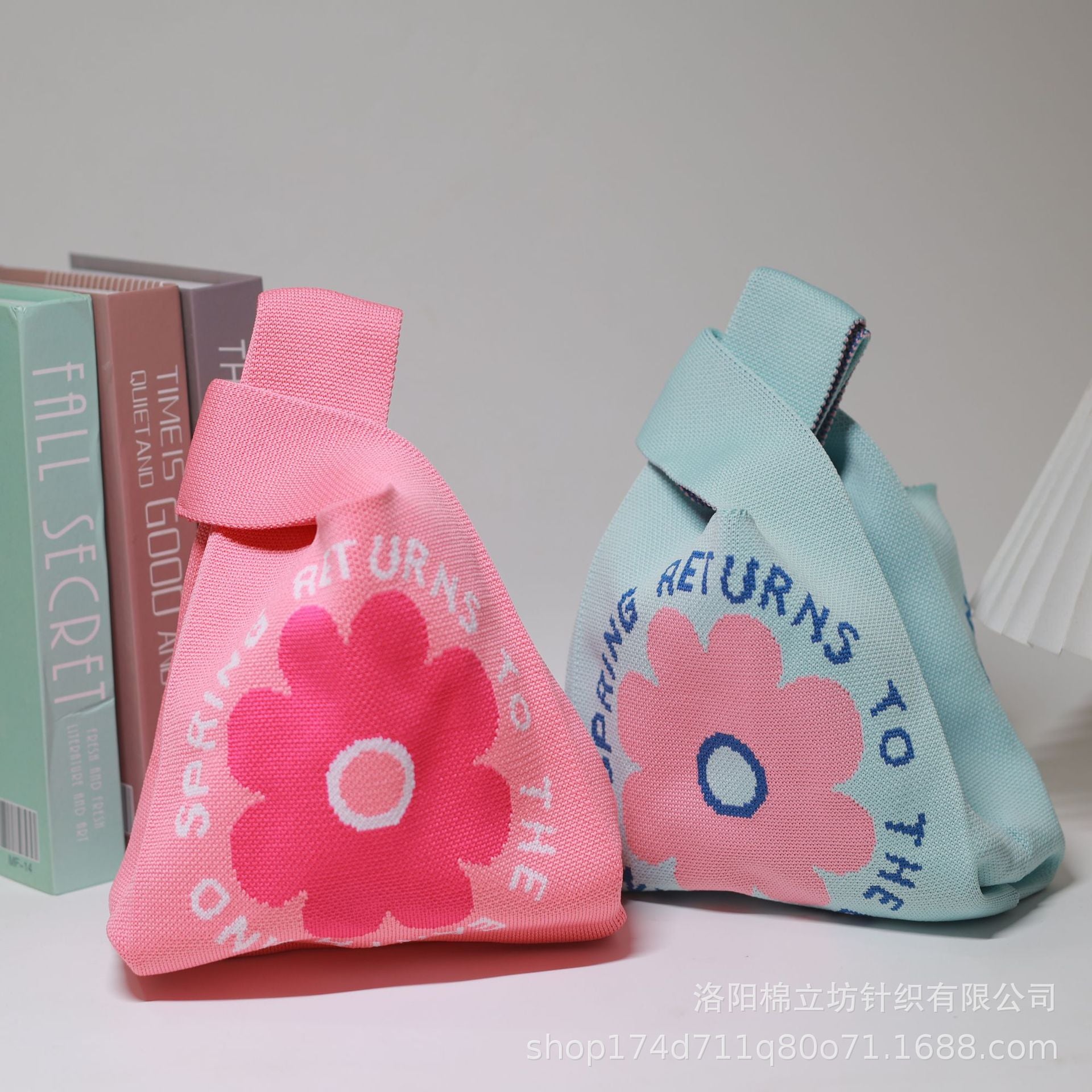 Japanese and Korean style crossbody bag, handbag, knitted wool bucket bag, casual tote bag, lunch bag, woven women's bag