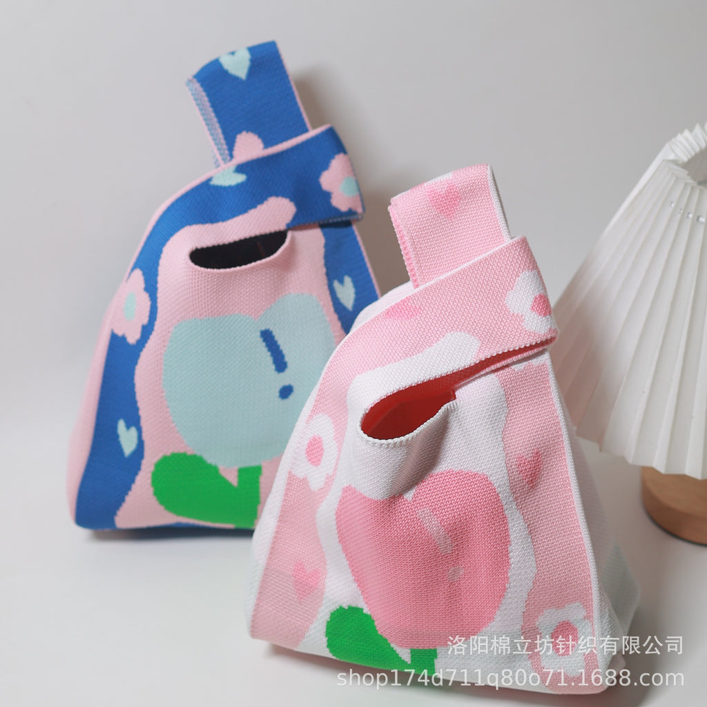 Japanese and Korean style crossbody bag, handbag, knitted wool bucket bag, casual tote bag, lunch bag, woven women's bag