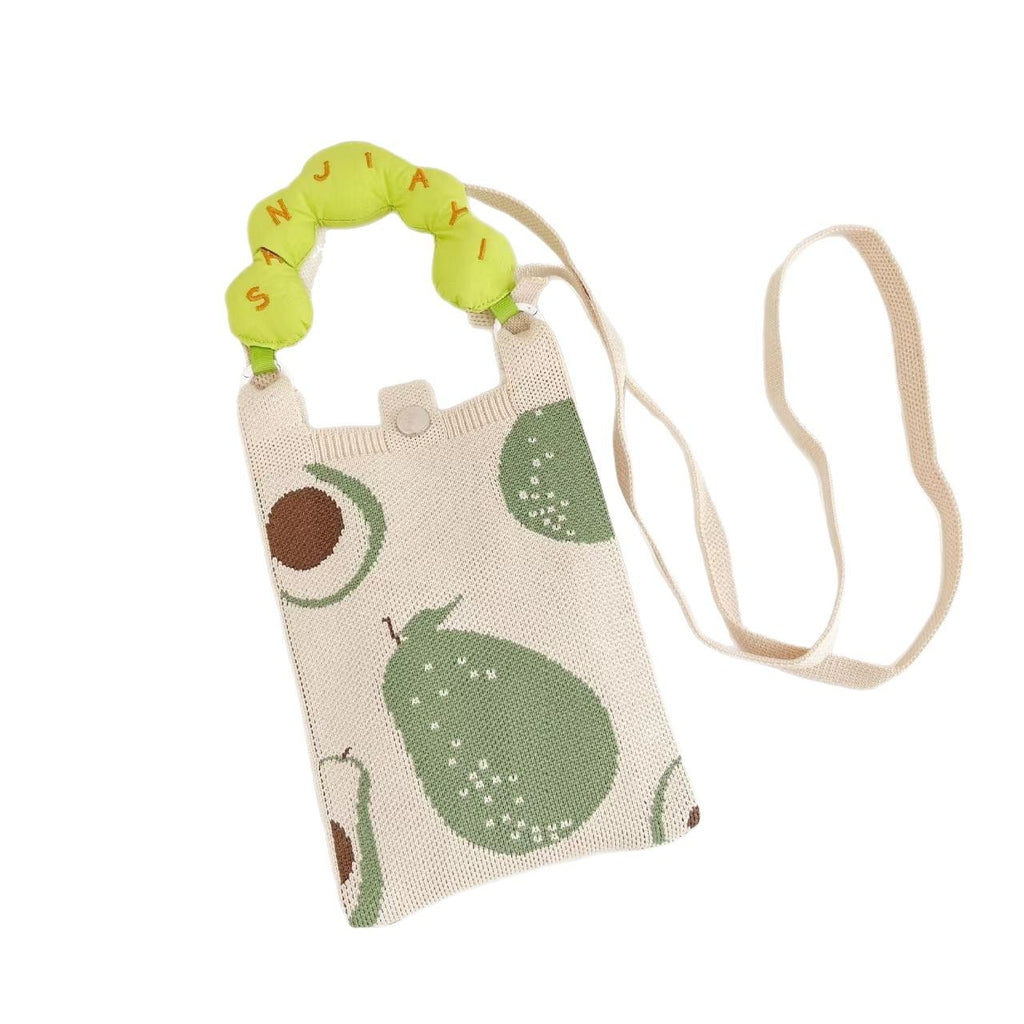 New cute cartoon knitted handbag for mobile phones, small and portable, stylish and fresh mini bag for women.