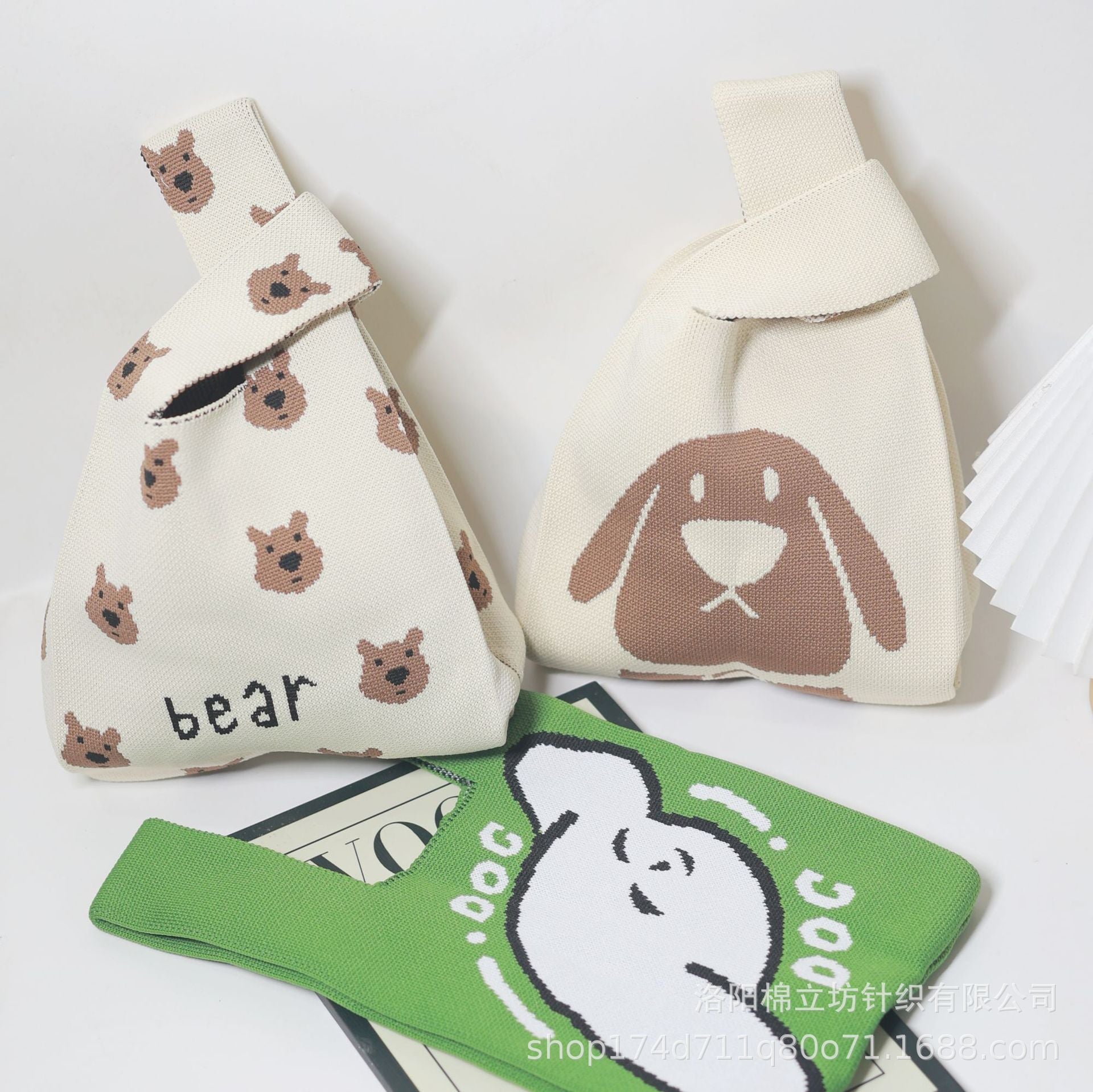 Red handbag, knitted wool bucket bag, Korean style, versatile, casual tote bag for women.