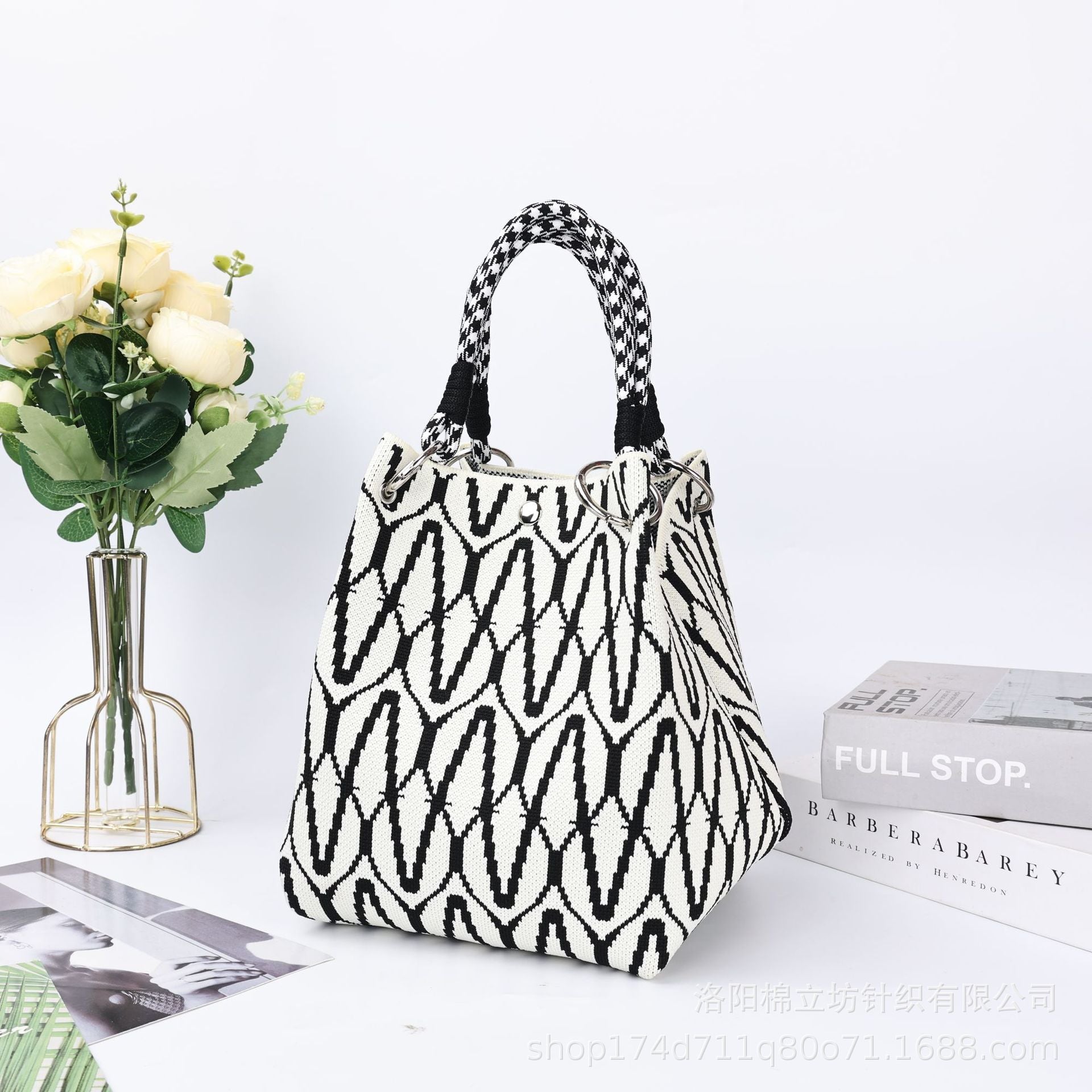 Amazon eBay woven shoulder bag, portable casual knitted tote bag, small square handbag, women's handbag