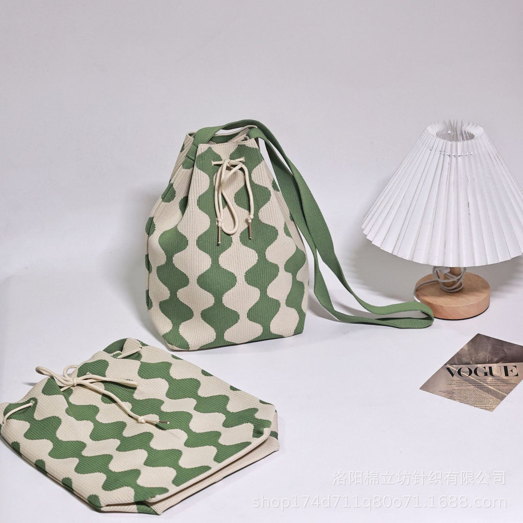 Niche drawstring crossbody bag/handbag/woven insulated bag/lunch bag/water bottle bag/women's handbag