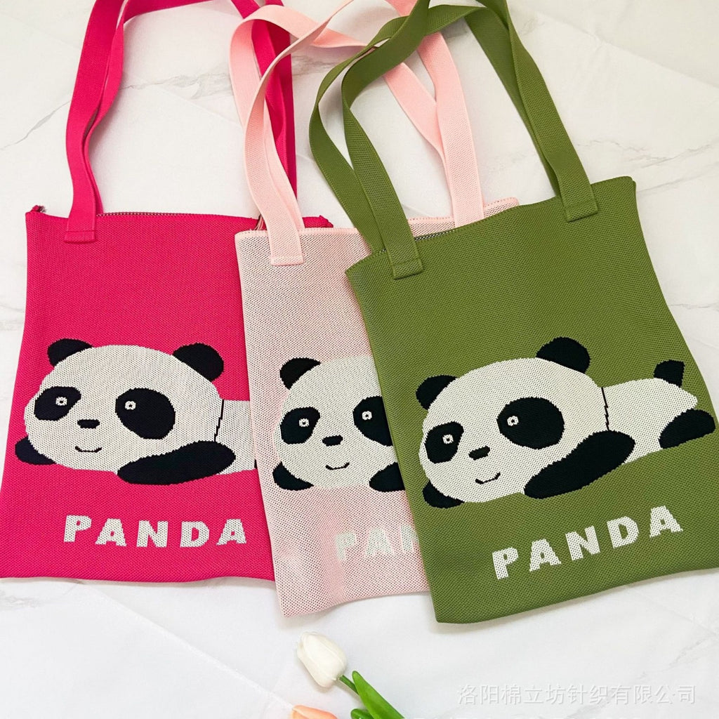 Casual and stylish woolen canvas bag, underarm bag, bucket bag, portable bag, crossbody bag, cute panda women's bag